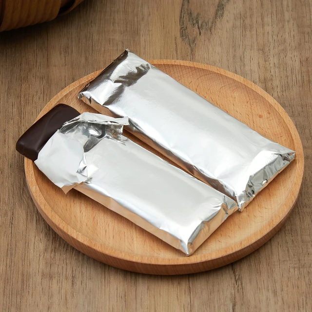 Alt view image 4 of 5 - 100Pcs Chocolate Candy Wrappers Aluminum Foil Candy Bar Wrappers with Thick Paper Backing Candy Wrapping Packing for Christmas Wedding Birthday Homemade Sweets 7.5 x 6.3 Inch(Silver)