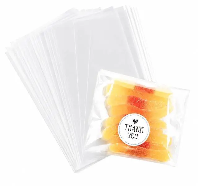 Main image of 200Pcs Cookie Bags with Thank You Stickers, 4x6 Inches | Clear Cellophane Treat Bags for Birthday, Wedding, Party Favors, Gift Giving, Packaging Cookies, Candy, Chocolate, Snack