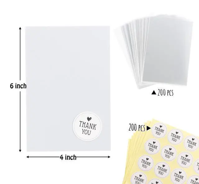 Alt view image 2 of 7 - 200Pcs Cookie Bags with Thank You Stickers, 4x6 Inches | Clear Cellophane Treat Bags for Birthday, Wedding, Party Favors, Gift Giving, Packaging Cookies, Candy, Chocolate, Snack