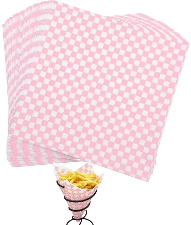 Main image of Waxed Deli Paper Sheets 12 * 12 Inch, 100 Pcs Food Basket Liners for Sandwiches,2026 Burgers Wrap Wax Paper Sheets Gingham Pattern Pink