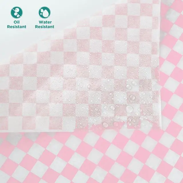 Alt view image 4 of 7 - Waxed Deli Paper Sheets 12 * 12 Inch, 100 Pcs Food Basket Liners for Sandwiches,2026 Burgers Wrap Wax Paper Sheets Gingham Pattern Pink
