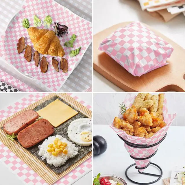 Alt view image 5 of 7 - Waxed Deli Paper Sheets 12 * 12 Inch, 100 Pcs Food Basket Liners for Sandwiches,2026 Burgers Wrap Wax Paper Sheets Gingham Pattern Pink