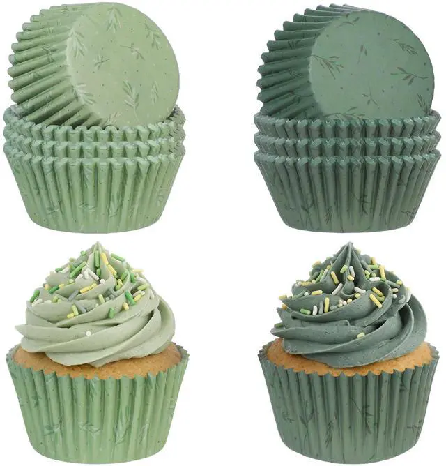 Main image of Sage Green Cupcake Liners 200Ct Baking Cups Wedding Party Decor | food safe paper,muffin wrappers,cupcake liners,baking supplies,standard size,baby shower,bridal shower,kids birthday,forest