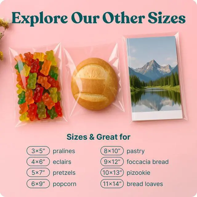 Alt view image 7 of 7 - 5x7 Self Sealing Cellophane Bags (200 Pack) - Clear Cookie Bags With Seal | for Baked Goods Packaging, Cookie Wrappers, Bakery Packaging, Bake Sale, Candy, Treats, Goodies, Gifts, Party Favors