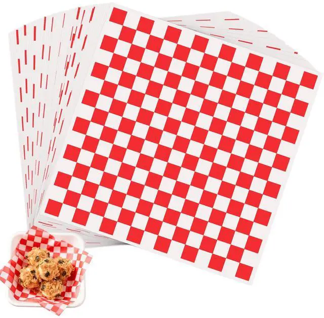 Main image of 100pcs Waxed Deli Paper Sheets, 7x7" Food Basket Liners for Sandwiches, Burgers. Classic Checkered Deli Wrap Wax Paper Sheets by Neyimqr (Red)