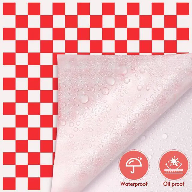Alt view image 3 of 7 - 100pcs Waxed Deli Paper Sheets, 7x7" Food Basket Liners for Sandwiches, Burgers. Classic Checkered Deli Wrap Wax Paper Sheets by Neyimqr (Red)