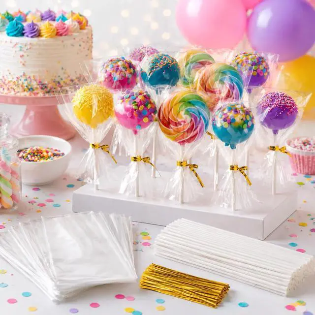 Alt view image 4 of 7 - 600 Pcs Cake Pop Sticks and Wrappers Kit for Candy and Parties | 200 Cake Pop Sticks, 200 Clear Treat Bags and 200 Twist Ties for Lollipops, Candy, Chocolate, Cookies and Favors