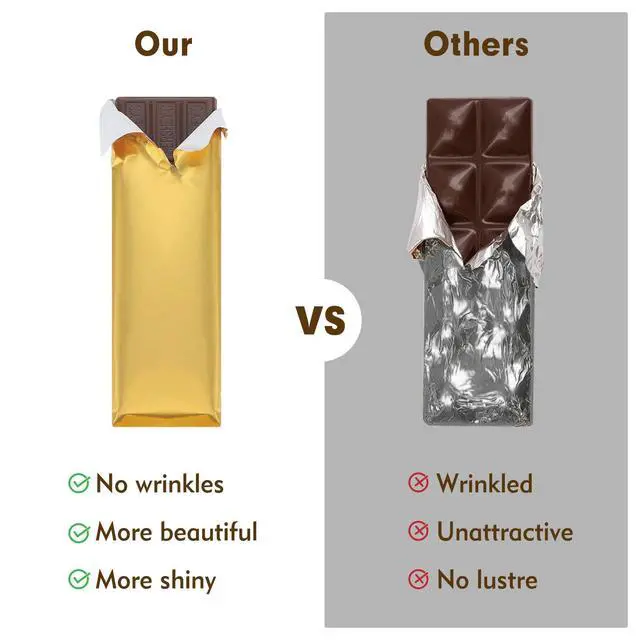 Alt view image 4 of 7 - Chocolate Bar Wrappers 120pcs - 6x7.5 Inch Gold Foil Paper with Thick Backing | Premium Candy Wrappers for Homemade Chocolate Bars, Candies, Holiday Gifts | Reusable Food-Grade Packaging