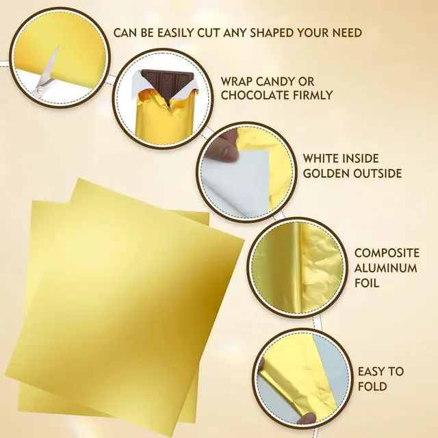 Alt view image 3 of 7 - Chocolate Bar Wrappers 120pcs - 6x7.5 Inch Gold Foil Paper with Thick Backing | Premium Candy Wrappers for Homemade Chocolate Bars, Candies, Holiday Gifts | Reusable Food-Grade Packaging