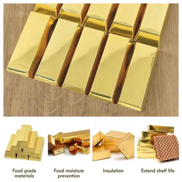 Alt view image 5 of 7 - Chocolate Bar Wrappers 120pcs - 6x7.5 Inch Gold Foil Paper with Thick Backing | Premium Candy Wrappers for Homemade Chocolate Bars, Candies, Holiday Gifts | Reusable Food-Grade Packaging