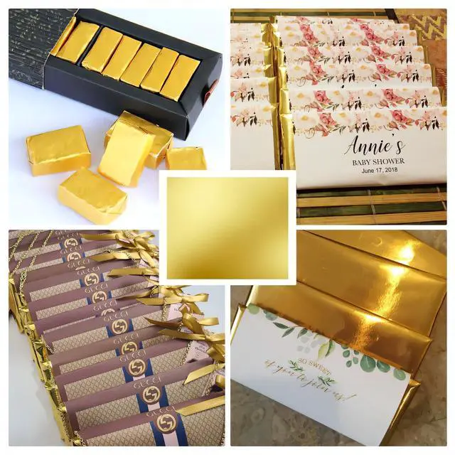 Alt view image 6 of 7 - Chocolate Bar Wrappers 120pcs - 6x7.5 Inch Gold Foil Paper with Thick Backing | Premium Candy Wrappers for Homemade Chocolate Bars, Candies, Holiday Gifts | Reusable Food-Grade Packaging