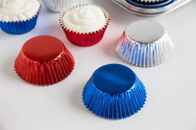 Alt view image 6 of 7 - Patriotic Muffin and Cupcake Liners, 45 Standard Size Foil Wrappers | Fun Red White And Blue Cupcake Liners | Standard Sized Baking Wrappers | Muffin & Cupcake Liners For 4th of July | Disposable