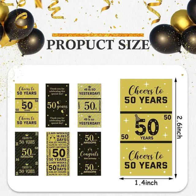Alt view image 2 of 7 - 90 Pcs 50th Birthday Candy Wrappers, Black and Gold Stickers | Mini Chocolate Labels, Anniversary Party Favors, Milestone Celebration Decorations, Wrapper Stickers for Birthday Treats