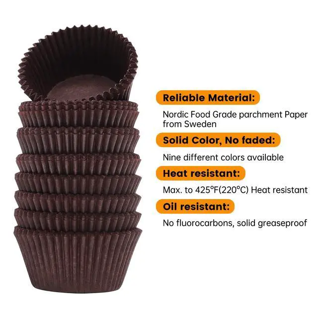 Alt view image 3 of 7 - 200pcs Standard Cupcake Liners for Baking, Brown Muffin Liners | Food-grade cupcake wrappers, greaseproof parchment paper for Christmas decorations