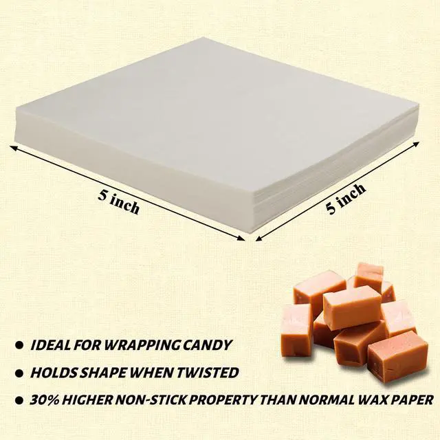 Alt view image 2 of 6 - 300 Pack Candy Wrappers, Chocolate and Caramel Wrappers Nonstick, Wax Paper Square Sheets,Candy Paper for Caramel,Taffy,Nougat,Treats,Lollipop