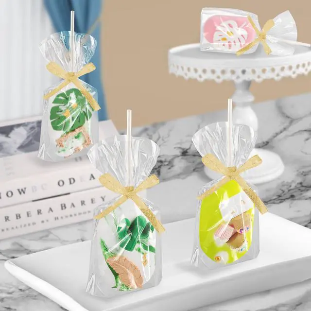 Alt view image 5 of 7 - 50-Pack Clear Rice Crispy Treats Bag and Sticks, Treats Wrappers Kit, Gold | Rice Crispy Treat Wrappers Kit, Treat Packaging Holder, Clear Plastic Container, Gold Ribbon, for Halloween, Party Supplies