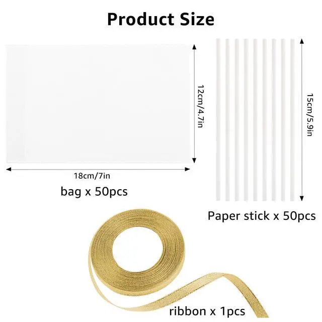 Alt view image 3 of 7 - 50-Pack Clear Rice Crispy Treats Bag and Sticks, Treats Wrappers Kit, Gold | Rice Crispy Treat Wrappers Kit, Treat Packaging Holder, Clear Plastic Container, Gold Ribbon, for Halloween, Party Supplies