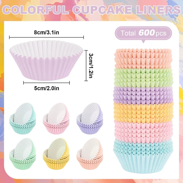 Alt view image 2 of 7 - 600 Pack Pastel Cupcake Liners Colorful Cupcake Wrappers Baking Cup Standard Size Muffin Liners for Spring Easter Baby Shower Wedding Birthday Pride Party Candy Cake Decorations Supplies