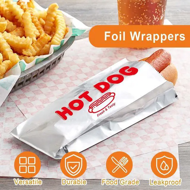 Alt view image 4 of 7 - Foil Hot Dog Wrappers, Foil Laminated Paper Bags, 9" x 3.7",50 Pack,Insulated,Grease Resistant Hot Dog Sleeves, Disposable Bulk Hot Dog Bags for Carnival,Party,Food Cart,Concession Stand (50)