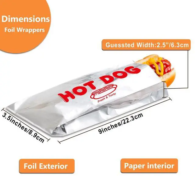 Alt view image 5 of 7 - Foil Hot Dog Wrappers, Foil Laminated Paper Bags, 9" x 3.7",50 Pack,Insulated,Grease Resistant Hot Dog Sleeves, Disposable Bulk Hot Dog Bags for Carnival,Party,Food Cart,Concession Stand (50)