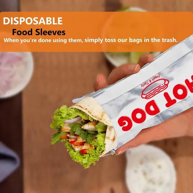 Alt view image 6 of 7 - Foil Hot Dog Wrappers, Foil Laminated Paper Bags, 9" x 3.7",50 Pack,Insulated,Grease Resistant Hot Dog Sleeves, Disposable Bulk Hot Dog Bags for Carnival,Party,Food Cart,Concession Stand (50)