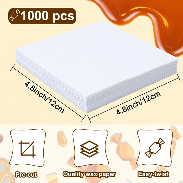 Alt view image 2 of 6 - Wax Candy Wrappers 1000 Pieces Candy Wrappers for Caramels Pre-Cut Twisting Wax Paper Square Sheets 4.8x4.8inch for Caramel, Chocolate,Taffy,Lollipop