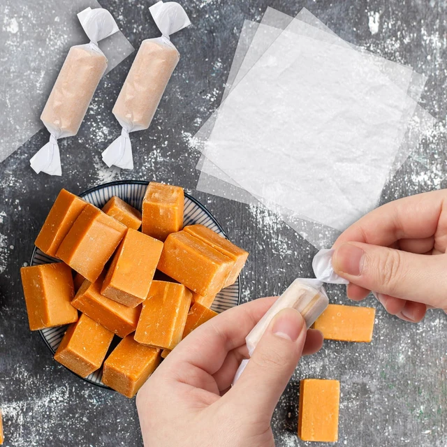 Alt view image 4 of 6 - Wax Candy Wrappers 1000 Pieces Candy Wrappers for Caramels Pre-Cut Twisting Wax Paper Square Sheets 4.8x4.8inch for Caramel, Chocolate,Taffy,Lollipop