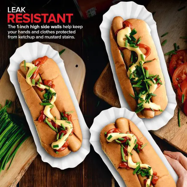 Alt view image 5 of 7 - Paper Hot Dog Trays (100 Pack) 6 Fluted Paper Hot Dog Liners - Disposable White Hot Dog Wrappers - Rectangular Food Trays for To-Go Orders, Takeout, Concessions Stands, Festivals