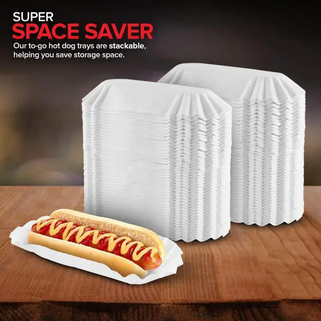 Alt view image 6 of 7 - Paper Hot Dog Trays (100 Pack) 6 Fluted Paper Hot Dog Liners - Disposable White Hot Dog Wrappers - Rectangular Food Trays for To-Go Orders, Takeout, Concessions Stands, Festivals