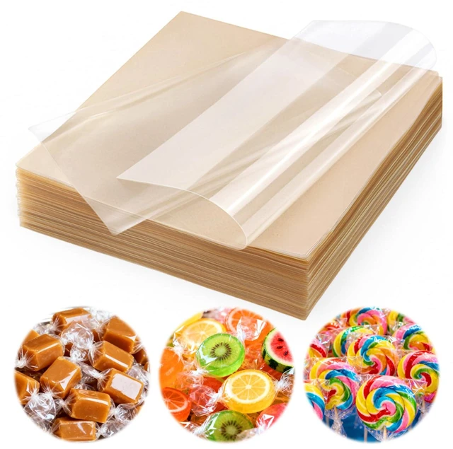 Main image of Candy Wrappers for Homemade Candy, 500 Sheets Caramel Wrappers 5"x5" | Natural Clear Cellophane Candy Wrapping Paper for Lollipop Chocolate Candy Making Accessories Supplies