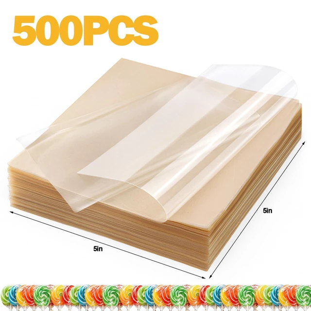 Alt view image 5 of 7 - Candy Wrappers for Homemade Candy, 500 Sheets Caramel Wrappers 5"x5" | Natural Clear Cellophane Candy Wrapping Paper for Lollipop Chocolate Candy Making Accessories Supplies
