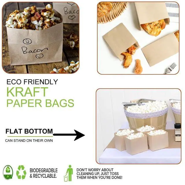 Alt view image 5 of 7 - Small Brown Paper Bags for Snacks,50 Pack,Greaseproof Kraft Paper Bags,Recyclable,and Biodegradable,Mini Paper Wrappers For Popcorn,Cookies,Fries,Crafts,Gift Wrapping in Bulk (50Pack Brown)