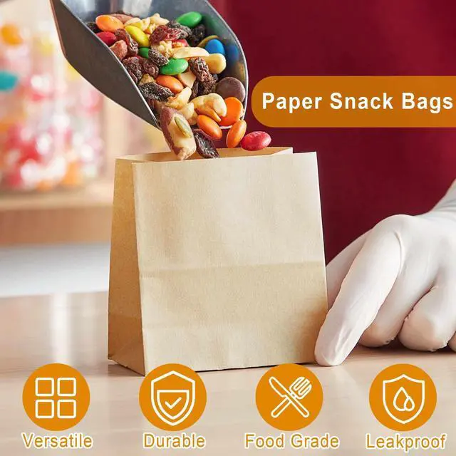 Alt view image 4 of 7 - Small Brown Paper Bags for Snacks,50 Pack,Greaseproof Kraft Paper Bags,Recyclable,and Biodegradable,Mini Paper Wrappers For Popcorn,Cookies,Fries,Crafts,Gift Wrapping in Bulk (50Pack Brown)