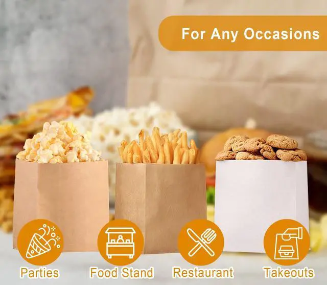 Alt view image 7 of 7 - Small Brown Paper Bags for Snacks,50 Pack,Greaseproof Kraft Paper Bags,Recyclable,and Biodegradable,Mini Paper Wrappers For Popcorn,Cookies,Fries,Crafts,Gift Wrapping in Bulk (50Pack Brown)