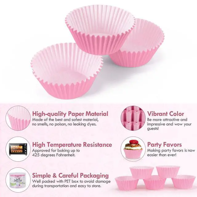 Alt view image 3 of 7 - Pink Baking Cups, 100 pieces Standard Nonstick Cupcake Wrappers Baking Cup Holder Molds for Wedding, Birthday, Baby Shower, Holiday Party, Valentines Day Cupcake Liners