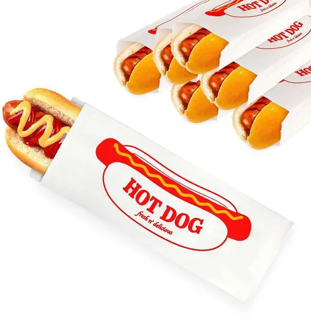 Main image of Paper Hot Dog Bags (100 Pack) - Microwavable, Leak Resistant Sleeves for Food Stands, Food Trucks, Take Out, Delivery - Stock Your Home