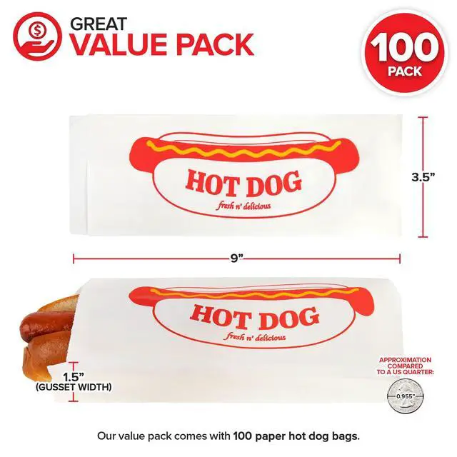 Alt view image 2 of 7 - Paper Hot Dog Bags (100 Pack) - Microwavable, Leak Resistant Sleeves for Food Stands, Food Trucks, Take Out, Delivery - Stock Your Home