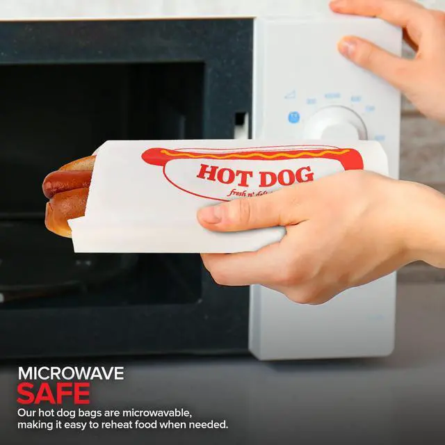 Alt view image 5 of 7 - Paper Hot Dog Bags (100 Pack) - Microwavable, Leak Resistant Sleeves for Food Stands, Food Trucks, Take Out, Delivery - Stock Your Home