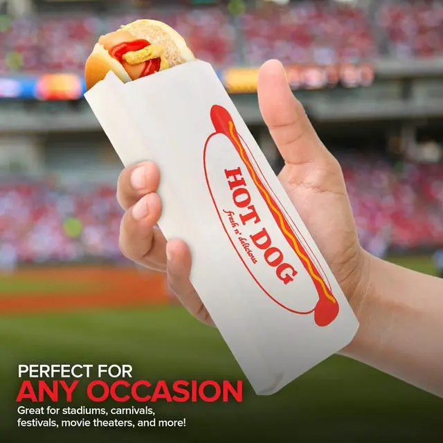 Alt view image 7 of 7 - Paper Hot Dog Bags (100 Pack) - Microwavable, Leak Resistant Sleeves for Food Stands, Food Trucks, Take Out, Delivery - Stock Your Home