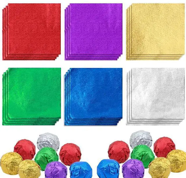 Main image of 600 Pcs Foil Candy Wrappers, 4 x 4 In, 6 Colors DIY Square Package Paper | Food-Grade Aluminum Foil, Easy To Shape, Keeps Candy Fresh, Great For Chocolate, Easter Eggs, Crafts And Candy Decorations