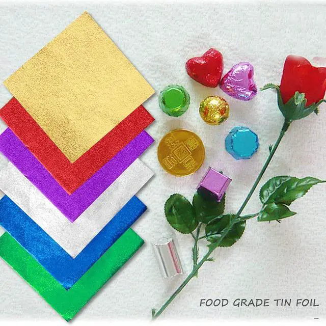 Alt view image 6 of 7 - 600 Pcs Foil Candy Wrappers, 4 x 4 In, 6 Colors DIY Square Package Paper | Food-Grade Aluminum Foil, Easy To Shape, Keeps Candy Fresh, Great For Chocolate, Easter Eggs, Crafts And Candy Decorations