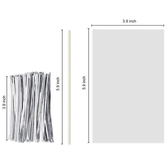 Alt view image 3 of 7 - Cake Pop Sticks and Wrappers Ties Kit, 360Pcs | 120ct 6 Inch Paper Lollipop Sticks, 120ct Cake Pop Parcel Bags, 120ct Silver Twist Ties, For Candy Making Packaging Supplies