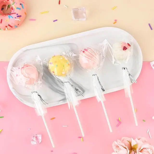 Alt view image 4 of 7 - Cake Pop Sticks and Wrappers Ties Kit, 360Pcs | 120ct 6 Inch Paper Lollipop Sticks, 120ct Cake Pop Parcel Bags, 120ct Silver Twist Ties, For Candy Making Packaging Supplies