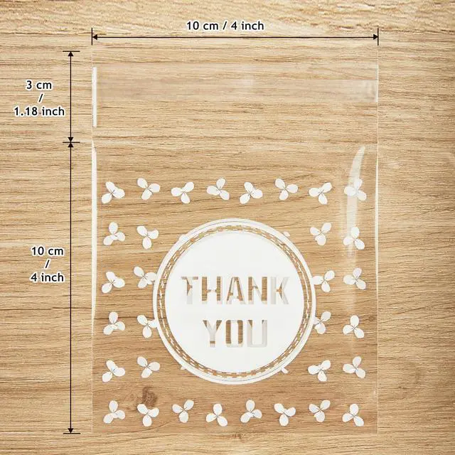Alt view image 3 of 7 - 300pcs Self-Adhesive Thank You Cookie Bags, 4x4 Inch White Polka Dot Clear Cellophane Treat Bags for Individual Dessert Pastry Goodie Candy Cookie Packaging, Party Favors, Bake Sale
