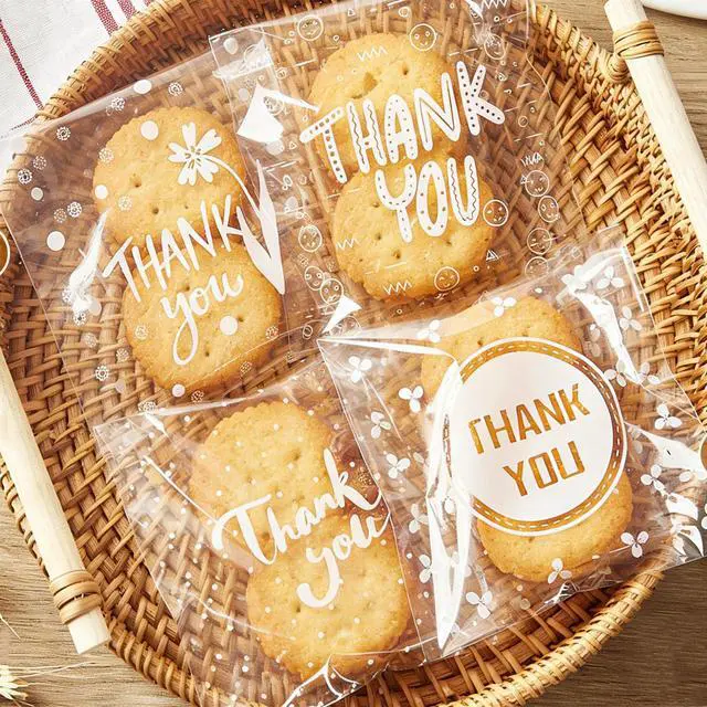 Alt view image 5 of 7 - 300pcs Self-Adhesive Thank You Cookie Bags, 4x4 Inch White Polka Dot Clear Cellophane Treat Bags for Individual Dessert Pastry Goodie Candy Cookie Packaging, Party Favors, Bake Sale