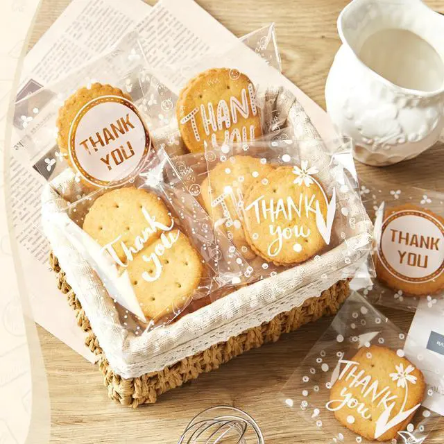 Alt view image 6 of 7 - 300pcs Self-Adhesive Thank You Cookie Bags, 4x4 Inch White Polka Dot Clear Cellophane Treat Bags for Individual Dessert Pastry Goodie Candy Cookie Packaging, Party Favors, Bake Sale