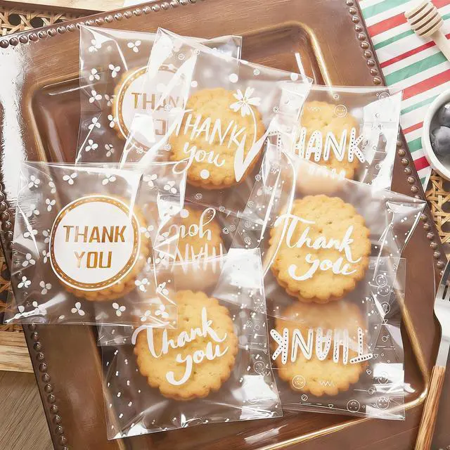 Alt view image 7 of 7 - 300pcs Self-Adhesive Thank You Cookie Bags, 4x4 Inch White Polka Dot Clear Cellophane Treat Bags for Individual Dessert Pastry Goodie Candy Cookie Packaging, Party Favors, Bake Sale