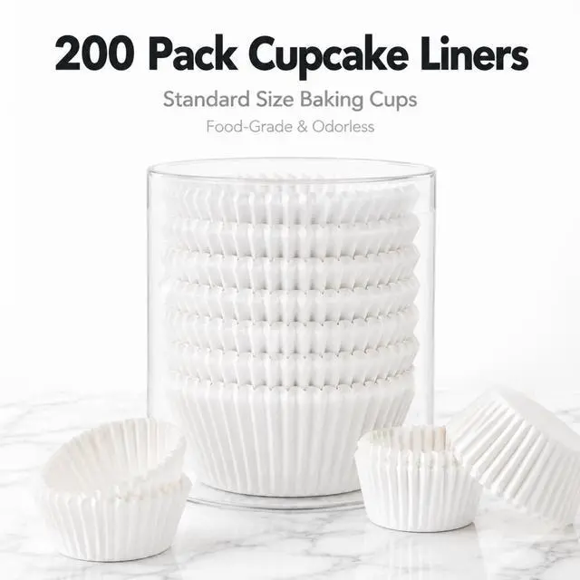 Alt view image 2 of 7 - 200 Count Non-stick Standard White Cupcake Liners, Food-grade Parchment Muffin Liners, Greaseproof Baking Cups for Cupcakes, Muffins and Nuts