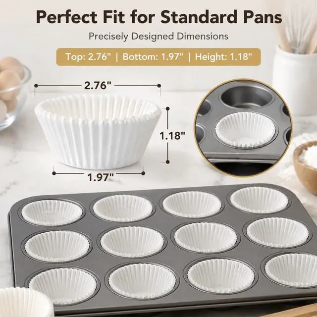 Alt view image 3 of 7 - 200 Count Non-stick Standard White Cupcake Liners, Food-grade Parchment Muffin Liners, Greaseproof Baking Cups for Cupcakes, Muffins and Nuts