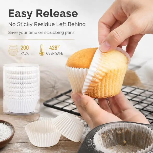 Alt view image 5 of 7 - 200 Count Non-stick Standard White Cupcake Liners, Food-grade Parchment Muffin Liners, Greaseproof Baking Cups for Cupcakes, Muffins and Nuts